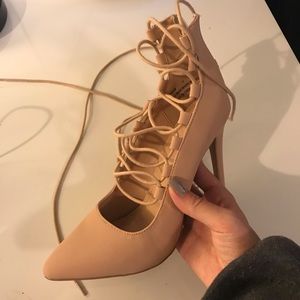 nude heels with laces